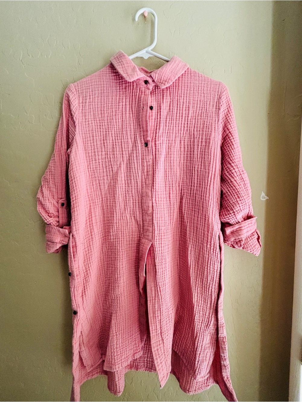 Soft Surroundings Pink Cotton Gauze Button-Front Tunic Shirt ~ Women’s M